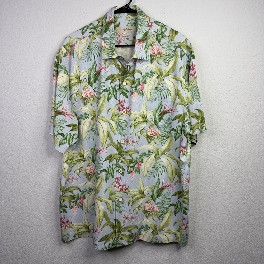 Tommy Bahama Silk Shirt Mens XL Tropical Floral Hawaiian Camp Vacation Coastal